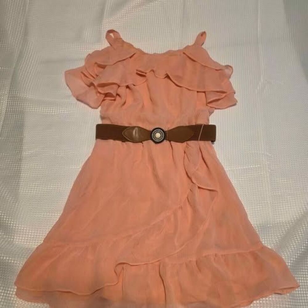Amy Byer Dress Kids Size 12 Apricot with decorative belt, spaghetti straps